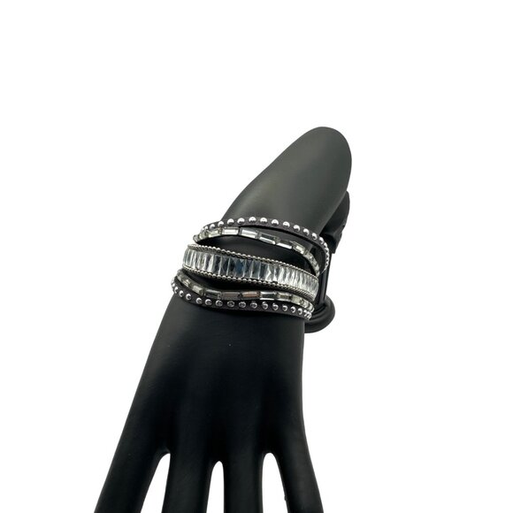 Rollin in Rhinestones Snap Cuff Bracelet in Gray 7.5 - 8 inch Adjustable - Picture 2 of 5